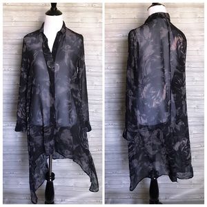 Sheer Black Floral Button Down Shirt